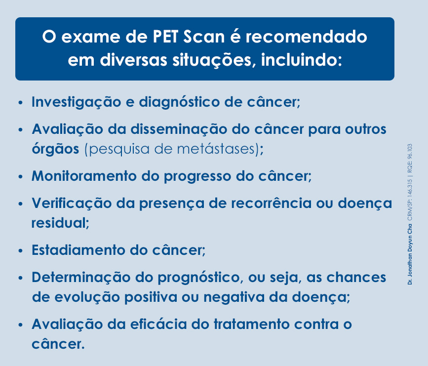 Arte para blog com as funcionalidades do exame de PET Scan.