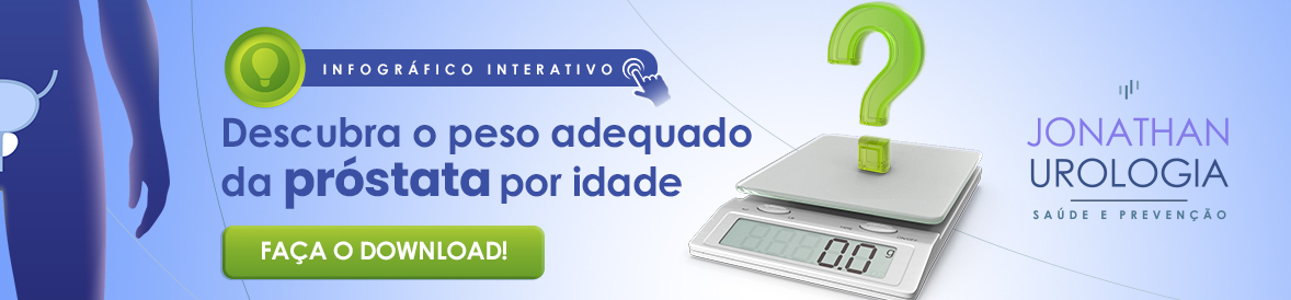 Banner do infográfico interativo "Descubra o peso adequado da próstata por idade" com botão de download — Dr. Jonathan Urologia.